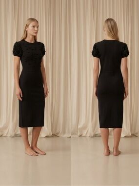 RED VALENTINO black short sleeve knee length dress